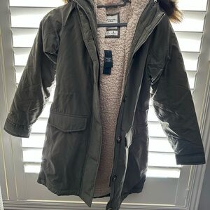 Abercrombie & Fitch Olive Jacket with Cream Lining